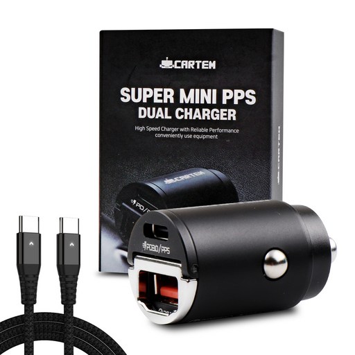 카템 슈퍼미니 초고속 PPS PD 차량용 듀얼 충전기 30W + LED CtoC 60W 초고속 충전 케이블