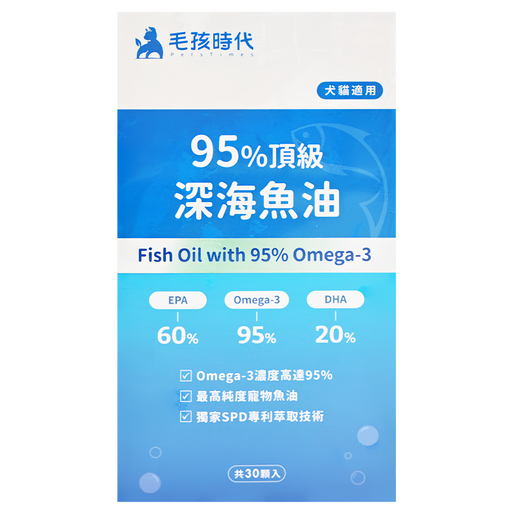 PetsTimes 毛孩時代 95%頂級深海魚油, 1盒, 心血管保健, 30顆