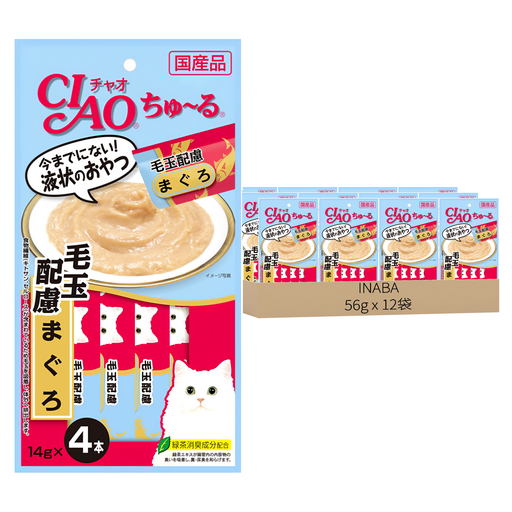 INABA CIAO 啾嚕 化毛配方肉泥, 化毛配方鮪魚, 56g, 12袋