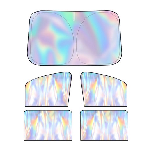 [반사+단열] 블레오 UPF50+ 원터치 홀로그램 차량 햇빛가리개 앞유리 1p + 자석 옆창문커튼4p 풀세트