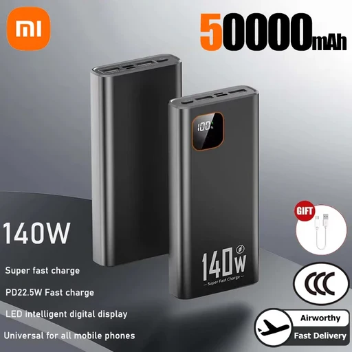 샤오미 140W 500000mAh 초대용량 보조배터리 초고속 충전 CCC 휴대용 아이폰  2026 신제품