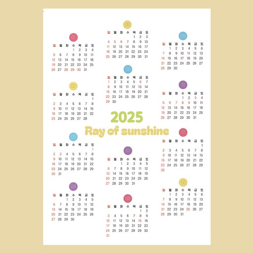 2025 A3 컬러스 연간 캘린더 포스터 5종
