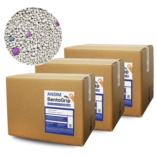 안심벤토그립 3박스 54kg세트 대용량 다묘가정 벤토나이트 고양이모래 고양이화장실모래 가는입자, 18kg, 3개, 무향