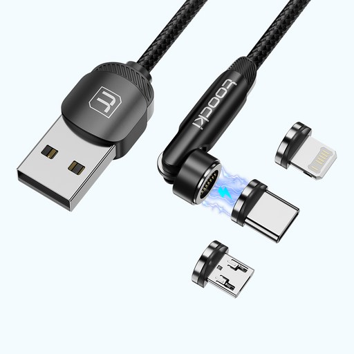 Toocki 3A 180도 회전 3in1 꺾임 스윙 마그네틱 고속충전 데이터전송 USB케이블 커넥터