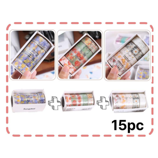 글로우엘 감성 다꾸 데코 꽃 마스킹 테이프 롤 투명 PET 스티커 15pc