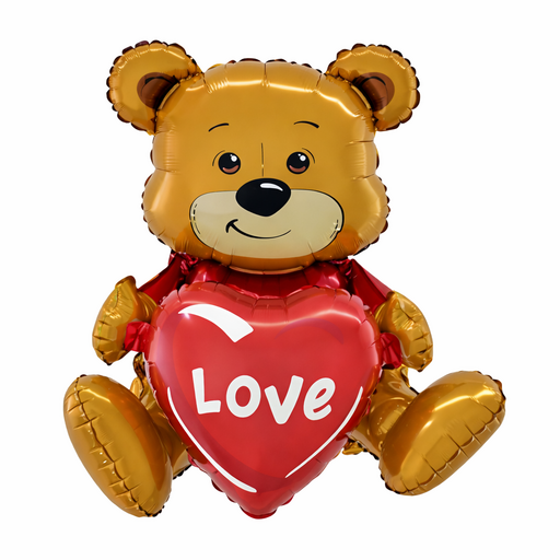 앉아있는 하트 생일 파티 곰돌이 풍선, 1개, 브라운