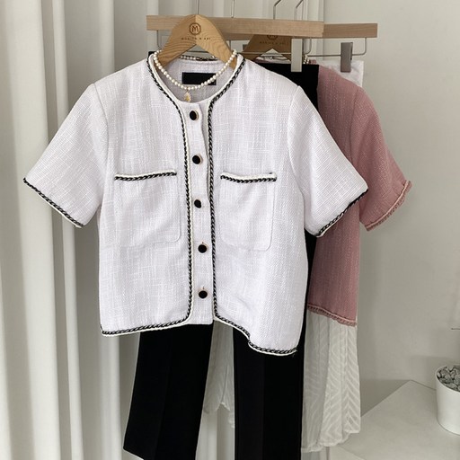 모니카앤아리 / 여름 트위드 반팔 포인트 자켓(2color)