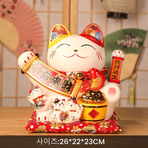GAPINO 마네키네코 손흔드는 복고양이 실내 인테리어 조각상 행운 재물 복 가져오는 개운고양이 개업 집들이 선물 대형 26*19*23cm 냥냥KING
