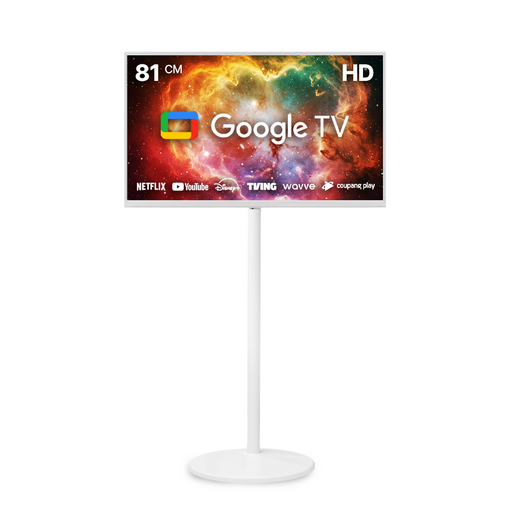 TNM 32인치 오프화이트 구글3.0 HD 스마트TV+삼탠바이미 무빙스탠드 32HDG