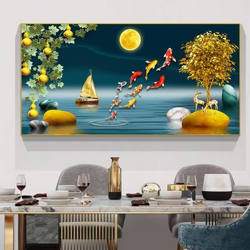 보석십자수 DIY 부귀 재물 구어도 금점수와 사슴 액자미포함 100x50cm