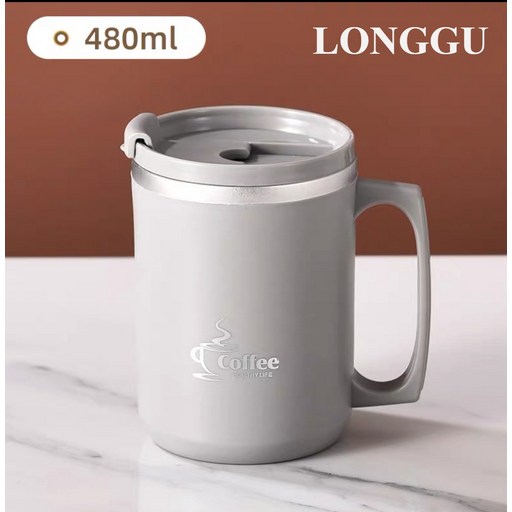 LONGGU 텀블러 머그컵 스텐 내병 진공 480mL 보온 보냉 사무실 커피 머그 물컵