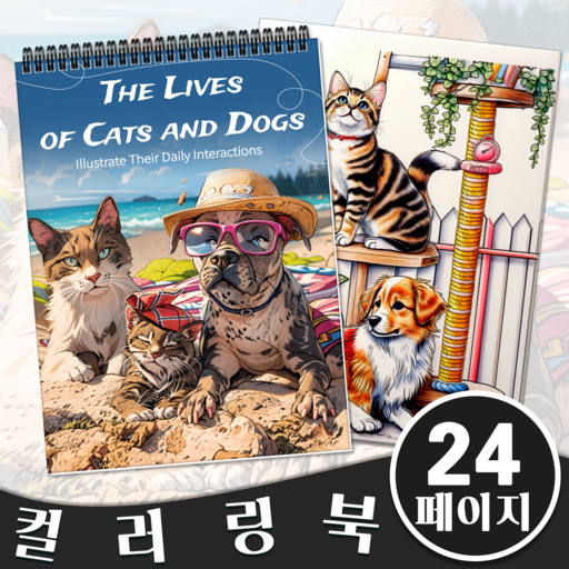 어른을 위한 고양이와 강아지 테마의 색칠공부 책 - 스트레스 해소와 편안함을 위한 애완동물 컬러링 북
