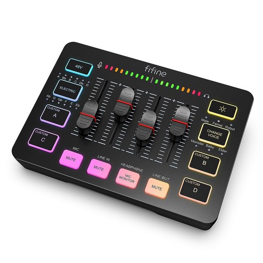 FIFINE SC3 게임 오디오 믹서 XLR 마이크 인터페이스 개별 제어 볼륨 페이더 음소거 버튼 48V 팬텀 전원 팟캐스트/녹음/보컬/게임 음성용 스트리밍 RGB PC 믹서