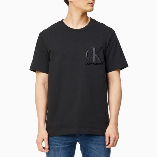 [캘빈클라인진] 남성 릴렉스핏 CK 플로킹 로고 반팔 티셔츠 (J317357-BEH)