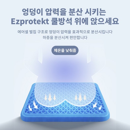 Ezprotekt 두툼한 재질 3세대 기본 사이즈 탄성 벌집 구조 실리콘 쿨방석+논슬립커버 세트