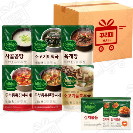 (꾸리미) 간편국탕 6종(사골곰탕+미역국+육개장+두부듬뿍김치찌개+두부듬뿍된장찌개+소고기듬뿍무국)+김치볶음 80g x 5개