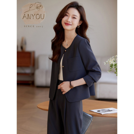 ANYOU 여성 봄 여름 정장 세트 직장인 키작녀 투피스 빅사이즈 슬림핏 면접 정장