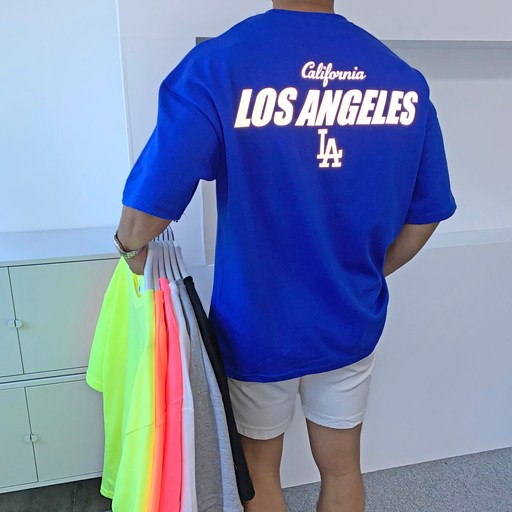 간빠레 로스앤젤레스 LA 스카치 네온형광 오버핏 반팔 티셔츠