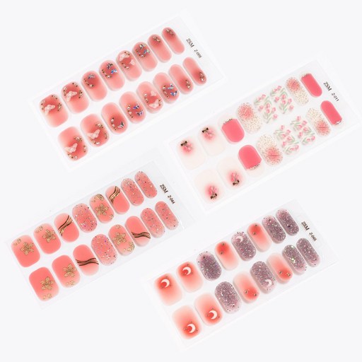 셀프 봄 네일아트 파츠 젤네일 반경화 웨딩 네일 솔라젤 네일 스트립 네일재료 4세트