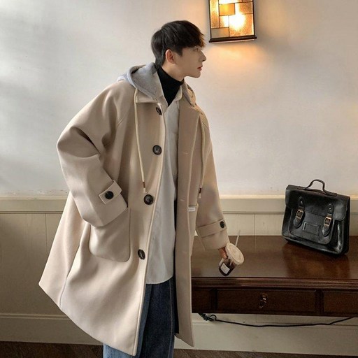 투니스 남성 투피스 디자인 후드 울 롱 코트