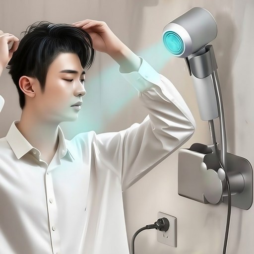 루카미 강력접착 무타공 각도조절 욕실 핸즈프리 드라이기 거치대