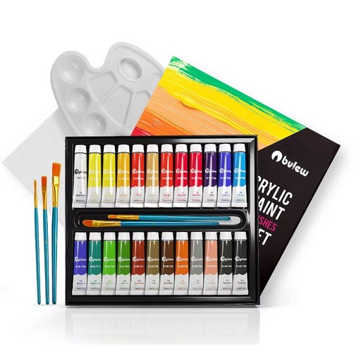 BVIEW STUDIO 24색 대용량 12ml 아크릴 물감+캔버스+파레트+브러쉬 5종 프리미엄 패키지 세트