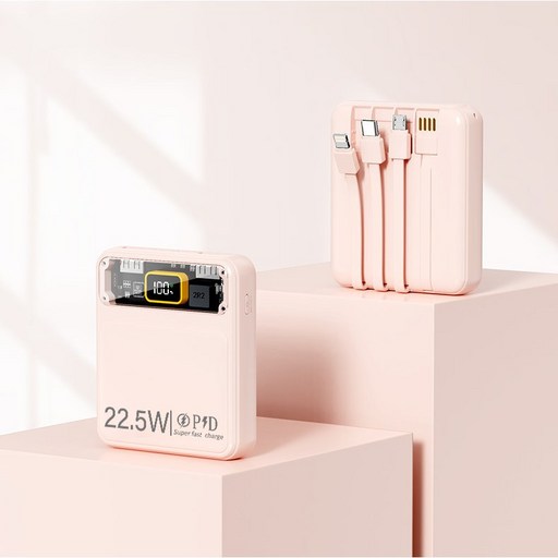 보조배터리 22.5W 초고속 충전 20000mAh 대용량 메카닉 디자인 디지털 디스플레이 초경량 내장 4개 케이블 항공 규정 준수