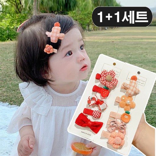 은꽃밴드 아기 머리핀 세트 선인장 꽃 유아 헤어핀
