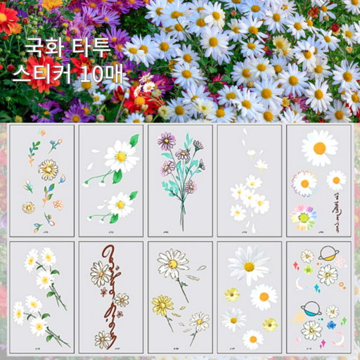 kc인증 판다로드 데이지 국화꽃 어린이 타투 판박이 스티커 활동 수업 재료