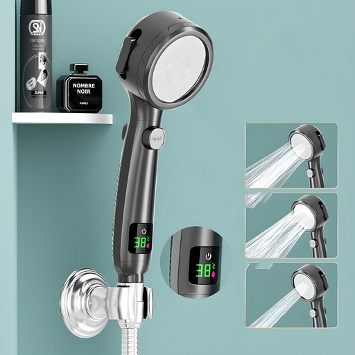 ZOZOFO LCD 디스플레이 온도 샤워기 수압상승 욕실청소 온도체크 샤워노즐 + 1.5m 호스