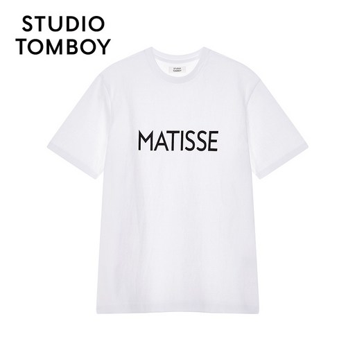STUDIO TOMBOY 봄 스튜디오 톰보이 캐주얼 느슨한 느슨한 슬림 셔츠 라운드 넥 반팔면 T 셔츠 여성