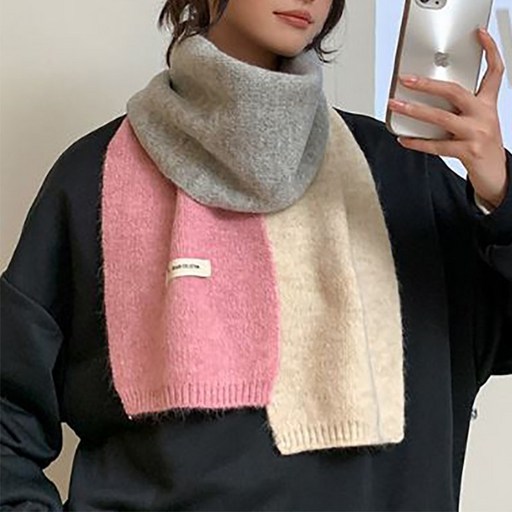 배색 컬러 포인트 소프트 울 머플러