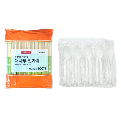 생활을그리다 대나무 젓가락 100p + 다회용 스푼 화이트 50p