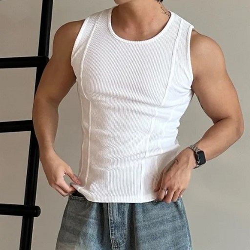 고즈웰컴퍼니 칠가이 두꺼운 머슬핏 스판 두줄 골지 나시 짐웨어 민소매