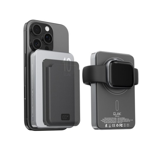 엘락 3in1 초슬림 초경량 무선 자석 맥세이프 고속 충전 5000mAh 보조배터리 에어팟충전 애플워치충전