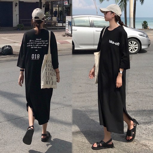 여성 데일리 반팔 원피스 루즈핏 면 혼방 롱 원피스