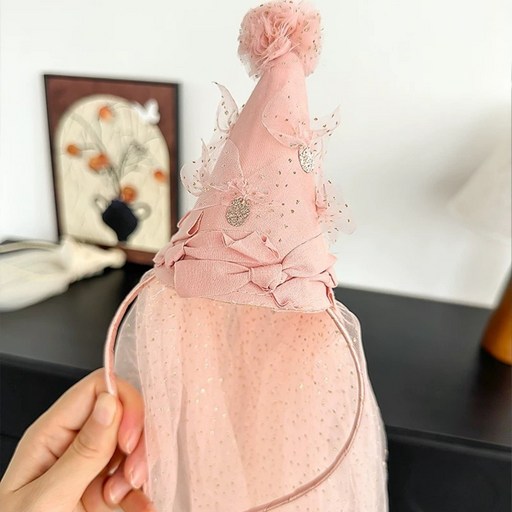 베일 공주 머리띠 인디핑크 왕관 고깔 생일 기념일 소품 파티용품