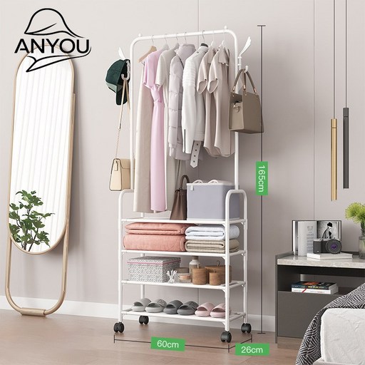 ANYOU 다기능 이동식 금속 행거 옷걸이 대용량 수납 조립형 선반