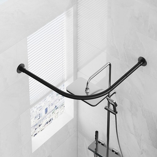 스테이 무타공 욕실 화장실 코너 방수 샤워 커튼봉 압축봉 욕조 커튼 파티션, 스테이블랙 B타입, 1개