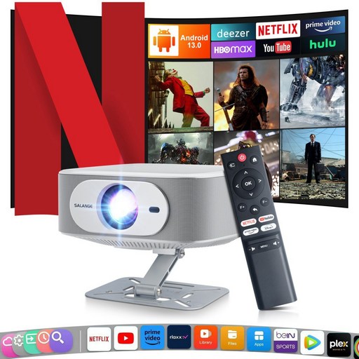 Salange P92Max 빔프로젝터 FHD 1080P 안드로이드13 듀얼 밴드 WIFI6 양방향 블루투스 5.2 스마트 휴대용 가정용 캠핑용 빔 프로젝터 지원 삼각대 포함