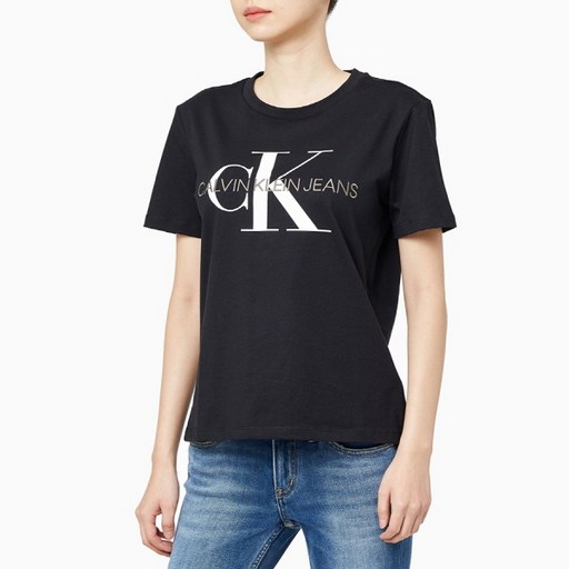 [CK] 여 J216394 BAE 블랙 스트레이트핏 모노그램 로고 반팔 티셔츠