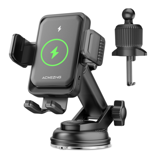 ACMEZING 차량용 무선충전 핸드폰 거치대 15W 고속충전 초강력 자석 360도 회전 진공 흡착 + 듀얼 후크 CZ33