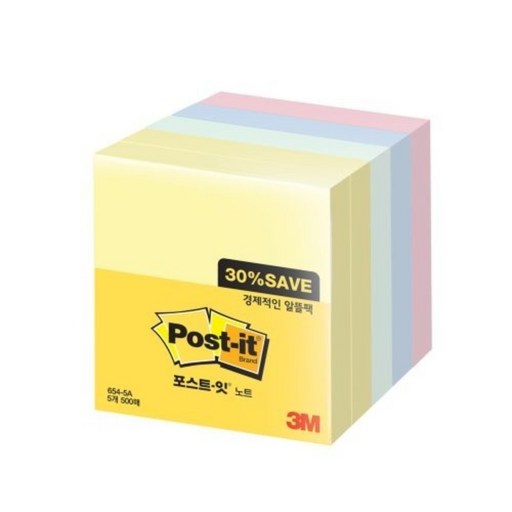 3M 포스트잇 654-5A 알뜰팩 76*76mm 500매