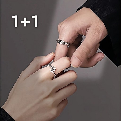 YUFH 실버 커플링 오리지널 가시나무+장미 빈티지 오픈 커플반지