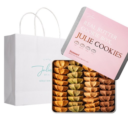 줄리쿠키 시즌1  선물용 쇼핑백백화점 고급 버터 수제 쿠키 답례품 기념일 어린이날 어버이날 스승의날 학교 선생님 회사 선물 세트 단체 간식, 1박스, 280g
