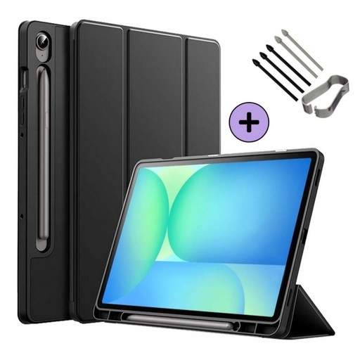 갤럭시탭 S10 FE / S10 FE 플러스 호환 S펜슬 수납 케이스 북커버 아이친구, 다크블랙