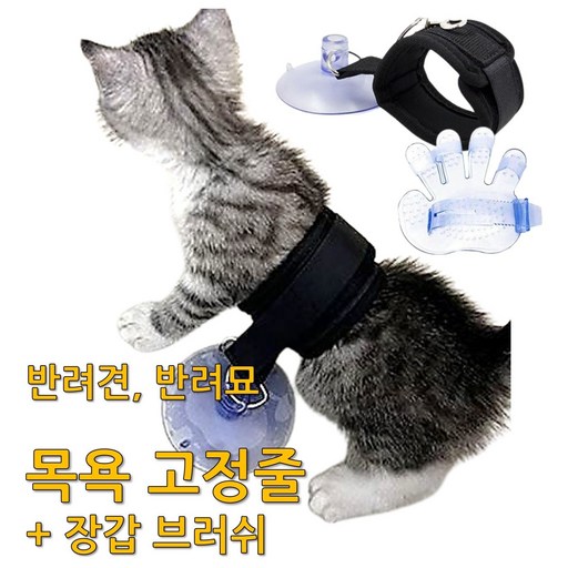 반려견 반려묘 목욕 고정줄 리드줄 장갑브러쉬 세트