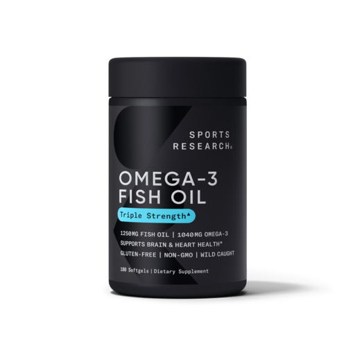 SPORTS RESEARCH 1040mg Omega-3 魚油三倍強度軟膠囊, 180錠, 1個