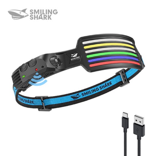 SmilingShark 공식스토어 헤드랜턴 C타입 모션센서 헤드램프 6*바 LED 270°광각 조명 초경량 IPX4 방수 해루질 낚시 캠핑 등산등
