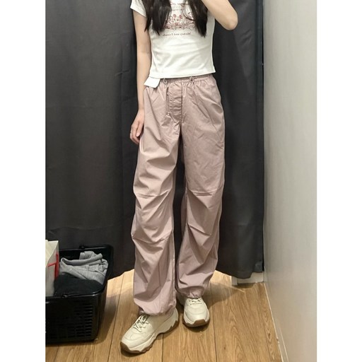ANYOU카고바지 여성용 카고 스트링와이드 팬츠 잘빠진 카고 조거 팬츠 냉장고바지